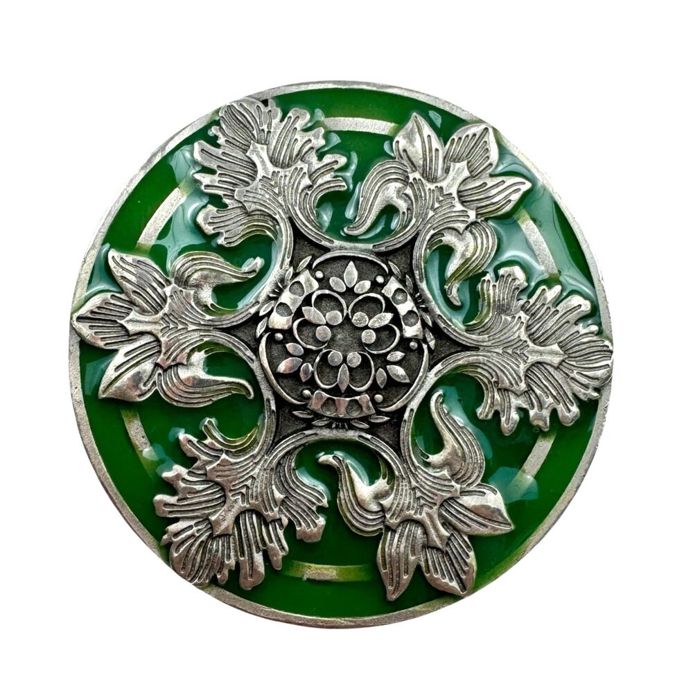 VTG Metal Enamel Floral Medallion Belt Buckle Allison Daniel Designs